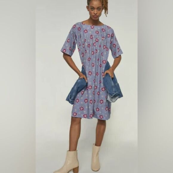 Carleen x Anthropologie Floral Michel Tent Tunic Midi Dress Size Extra Small - Picture 1 of 16